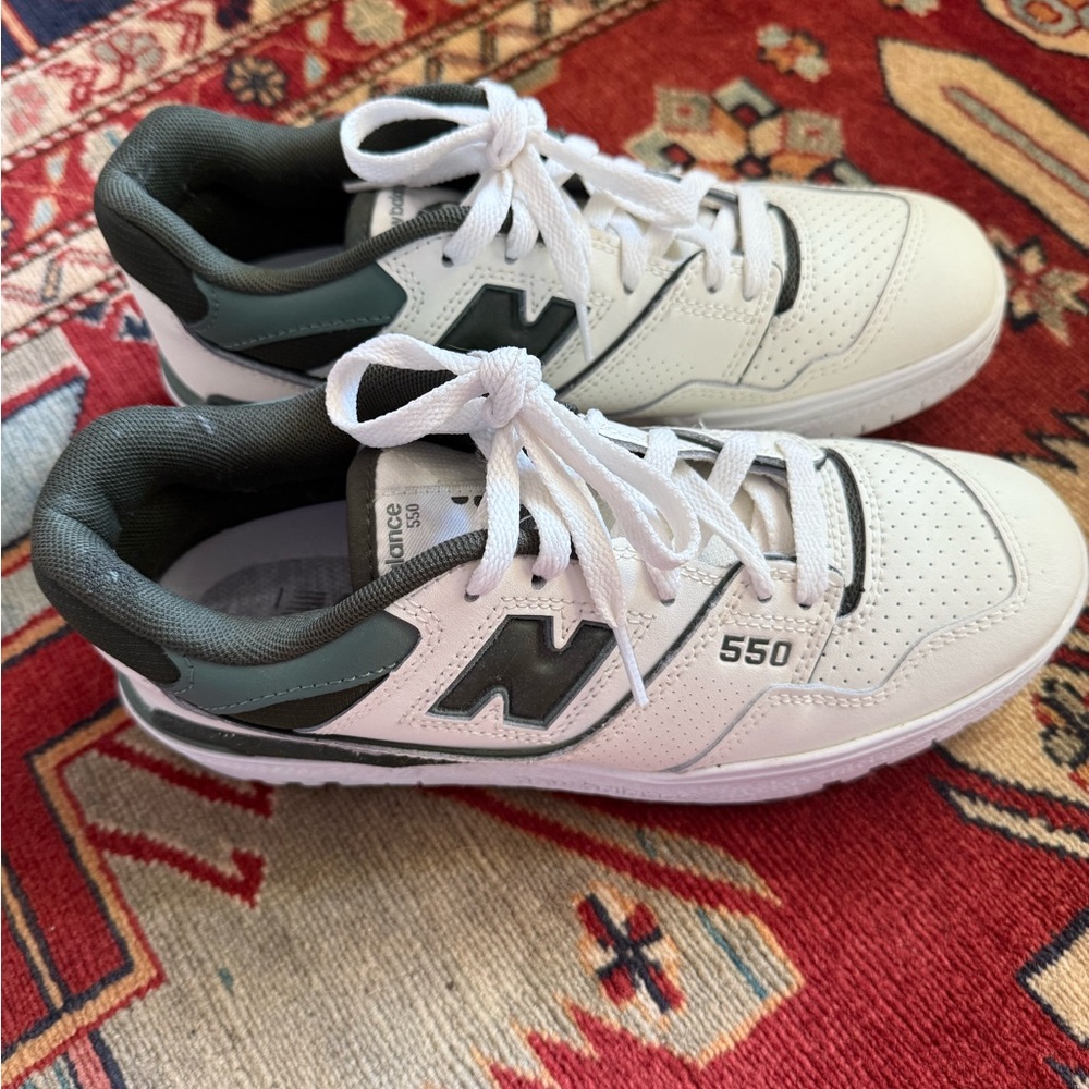 New Balance 550 White and Dark Green Sneakers